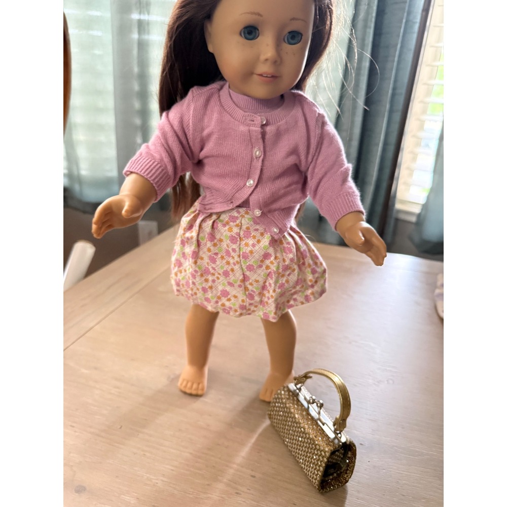 American Girl Truly Me Doll Brown Hair Blue Eyes Freckles Pink pleasant Cardigan
